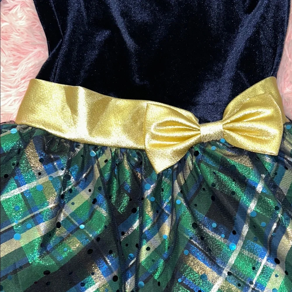 Bonnie Jean Navy Velvet Dress with Gold Bow